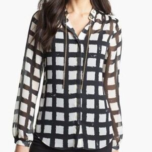 Michael Kors Blouse. Shear With Black and White Painter's Brush Details Size XS